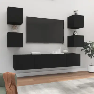 The Living Store Komplet TV omaric 6-delni črn inženirski les - Komplet TV Omaric
