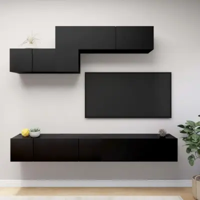 The Living Store Komplet TV omaric 6-delni črna iverna plošča - Komplet TV Omaric