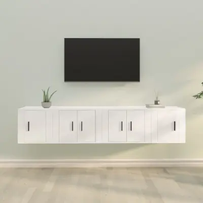 The Living Store Komplet TV omaric 4-delni visok sijaj bel inženirski les - Komplet TV Omaric