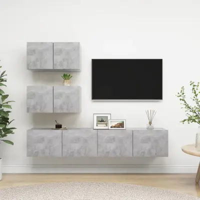The Living Store Komplet TV omaric 4-delni betonsko siva iverna plošča - Komplet TV Omaric