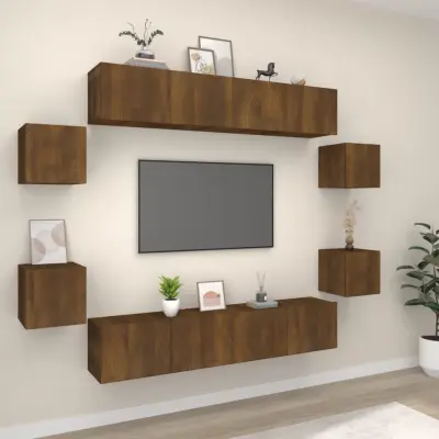 The Living Store Komplet TV omaric 8-delni rjav hrast konstruiran les - Komplet TV Omaric