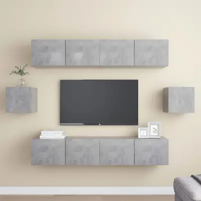 The Living Store Komplet TV omaric 6-delni betonsko siva iverna plošča - Komplet TV Omaric