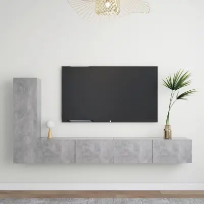 The Living Store Komplet TV omaric 3-delni betonsko siva iverna plošča - Komplet TV Omaric
