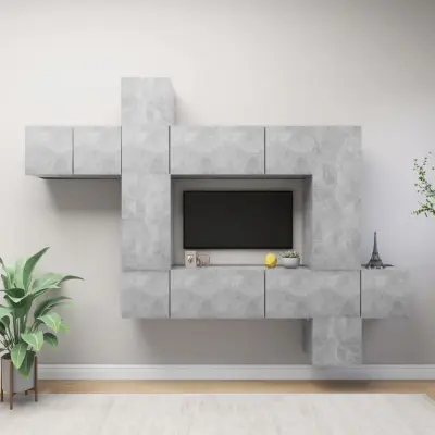 The Living Store Komplet TV omaric 10-delni betonsko siva iverna plošča - Komplet TV Omaric