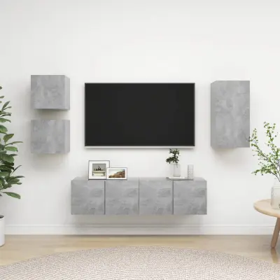 The Living Store Komplet TV omaric 5-delni betonsko siva iverna plošča - Komplet TV Omaric
