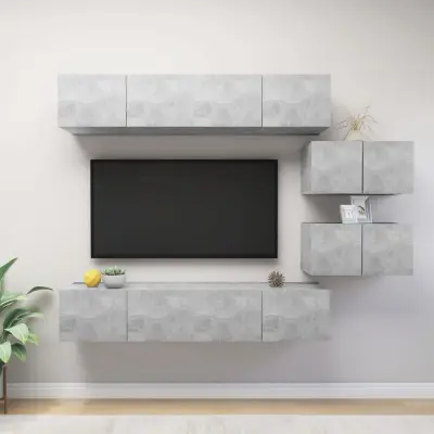 The Living Store Komplet TV omaric 6-delni betonsko siva iverna plošča - Komplet TV Omaric