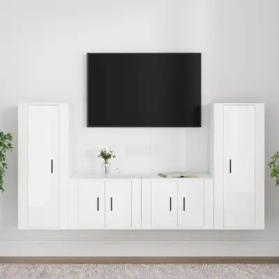 The Living Store Komplet TV omaric 4-delni visok sijaj bel inženirski les - Komplet TV Omaric