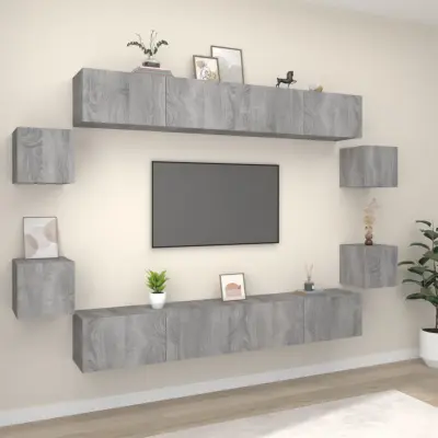 The Living Store Komplet TV omaric 8-delni siv sonoma konstruiran les - Komplet TV Omaric