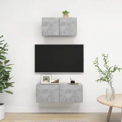 The Living Store Komplet TV omaric 2-delni betonsko siva iverna plošča - Komplet TV Omaric