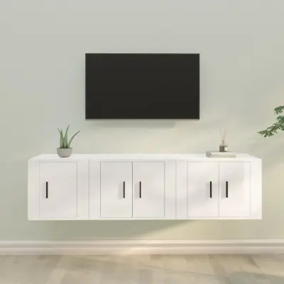 The Living Store Komplet TV omaric 3-delni visok sijaj bel inženirski les - Komplet TV Omaric