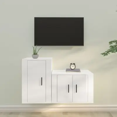 The Living Store Komplet TV omaric 2-delni visok sijaj bel inženirski les - Komplet TV Omaric