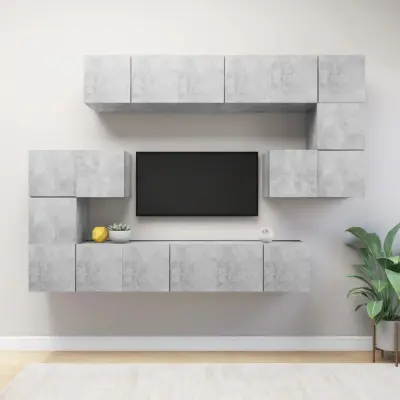 The Living Store Komplet TV omaric 10-delni betonsko siva iverna plošča - Komplet TV Omaric