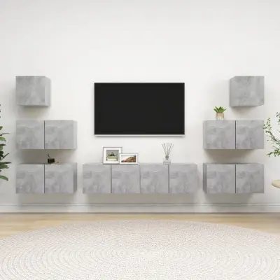 The Living Store Komplet TV omaric 8-delni betonsko siva iverna plošča - Komplet TV Omaric