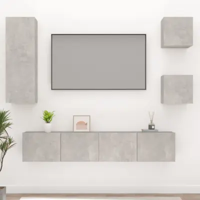 The Living Store Komplet TV omaric 5-delni betonsko siv inženirski les - Komplet TV Omaric
