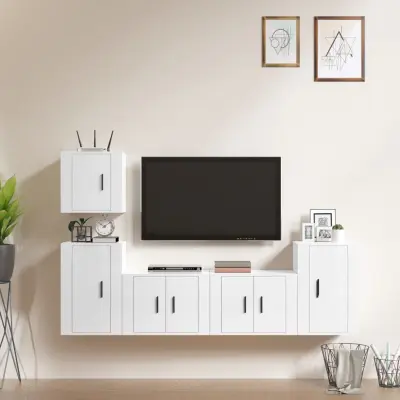 The Living Store Komplet TV omaric 5-delni visok sijaj bel inženirski les - Komplet TV Omaric