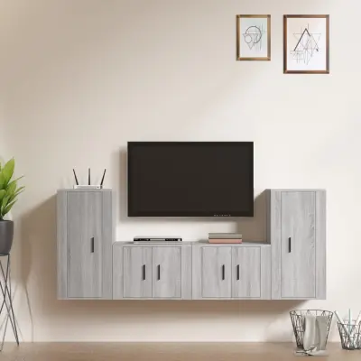 The Living Store Komplet TV omaric 4-delni siva sonoma inženirski les - Komplet TV Omaric