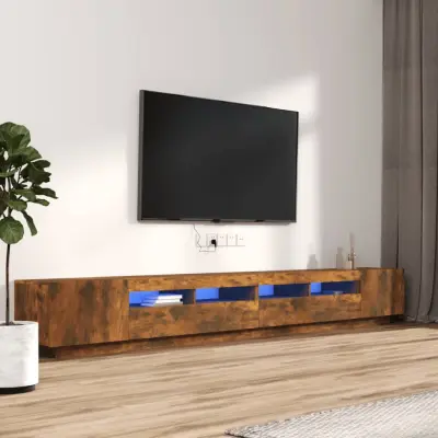 The Living Store Komplet TV omaric LED 3-delni dimljen hrast inženirski les - Komplet TV Omaric