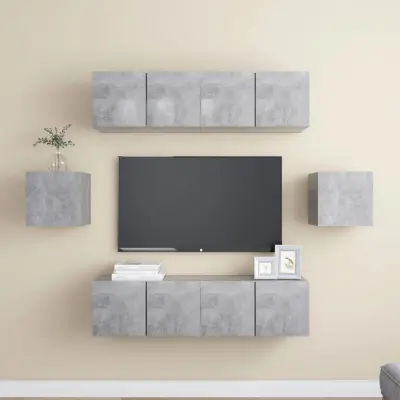 The Living Store Komplet TV omaric 6-delni betonsko siva iverna plošča - Komplet TV Omaric