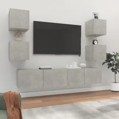 The Living Store Komplet TV omaric 6-delni betonsko siv inženirski les - Komplet TV Omaric