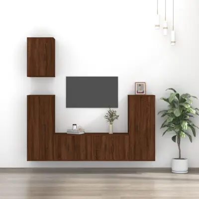 The Living Store Komplet TV omaric 5-delni rjav hrast inženirski les - Komplet TV Omaric