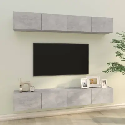 The Living Store Stenske TV omarice 4 kosi betonsko sive 100x30x30 cm - Stenska TV Omarica