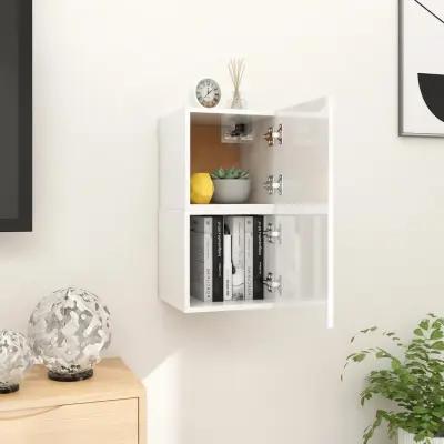 The Living Store Stenske TV omarice 2 kosa visok sijaj bele 30,5x30x30 cm - TV Omarica