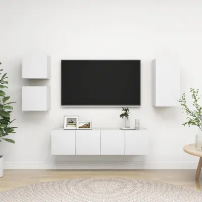 The Living Store Komplet TV omaric 5-delni bela iverna plošča - Komplet TV Omaric