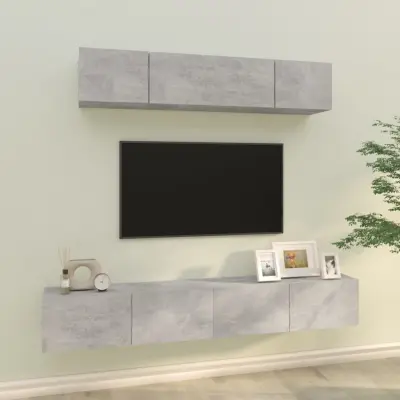 The Living Store Komplet TV omaric 4-delni betonsko siv inženirski les - Komplet TV Omaric