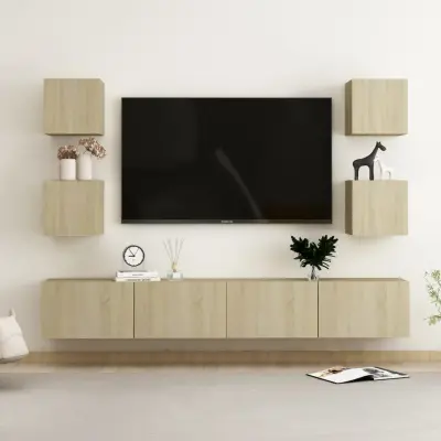 The Living Store Komplet TV omaric 6-delni sonoma hrast iverna plošča - TV Omarica