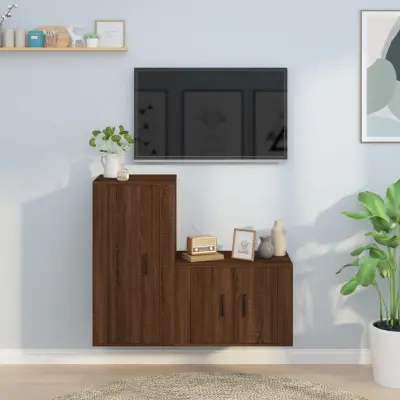 The Living Store Komplet TV omaric 2-delni rjav hrast inženirski les - Komplet TV Omaric
