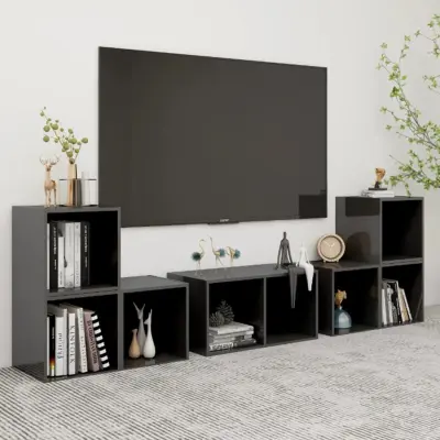 The Living Store Komplet TV omaric 6-delni visok sijaj siva iverna plošča - Komplet TV Omaric