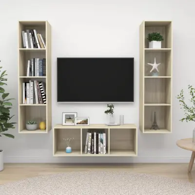 The Living Store Komplet TV omaric 3-delni sonoma hrast iverna plošča - Komplet TV Omaric