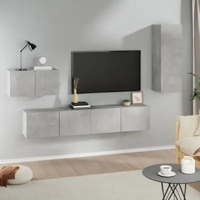 The Living Store Komplet TV omaric 4-delni betonsko siv inženirski les - Komplet TV Omaric
