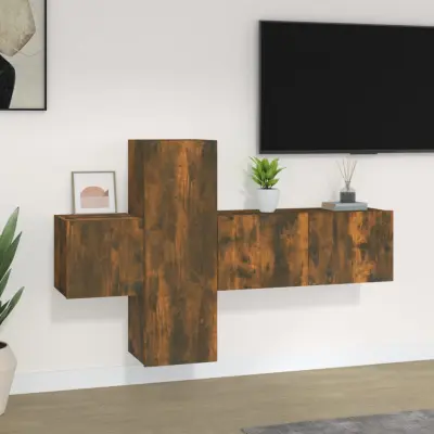 The Living Store Komplet TV omaric 3-delni dimljen hrast konstruiran les - Komplet TV Omaric