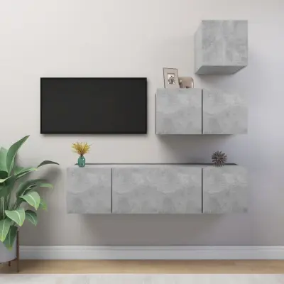 The Living Store Komplet TV omaric 4-delni betonsko siva iverna plošča - Komplet TV Omaric