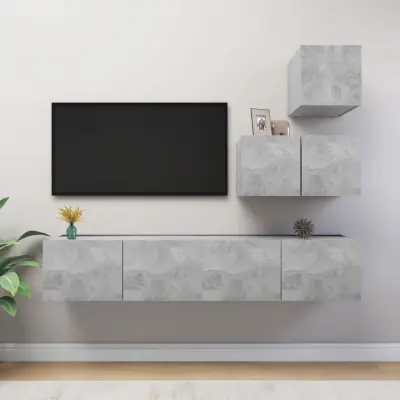 The Living Store Komplet TV omaric 4-delni betonsko siva iverna plošča - Komplet TV Omaric