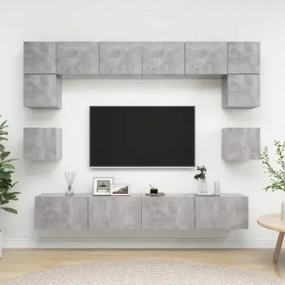 The Living Store Komplet TV omaric 8-delni betonsko siva iverna plošča - Komplet TV Omaric