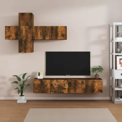 The Living Store Komplet TV omaric 7-delni dimljen hrast konstruiran les - Komplet TV Omaric