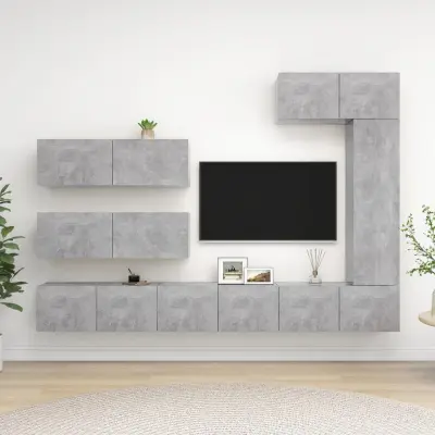 The Living Store Komplet TV omaric 7-delni betonsko siva iverna plošča - Komplet TV Omaric