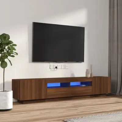 The Living Store Komplet TV omaric LED 2-delni rjav hrast inženirski les - Komplet TV Omaric