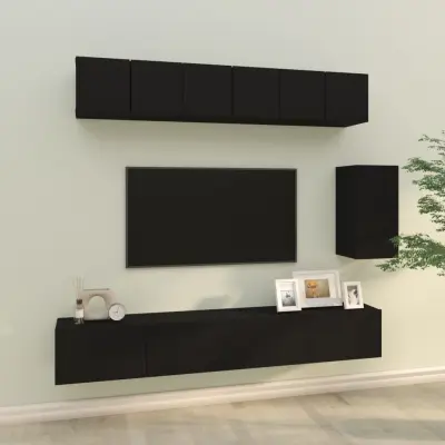 The Living Store Komplet TV omaric 6-delni črn inženirski les - Komplet TV Omaric