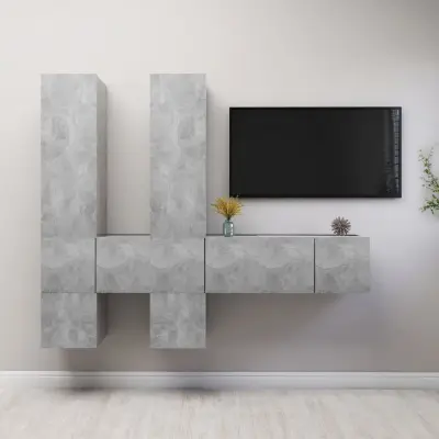 The Living Store Komplet TV omaric 7-delni betonsko siva iverna plošča - Komplet TV Omaric