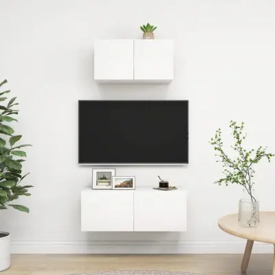 The Living Store Komplet TV omaric 2-delni bela iverna plošča - Komplet TV Omaric