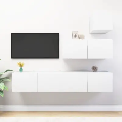 The Living Store Komplet TV omaric 4-delni bela iverna plošča - Komplet TV Omaric
