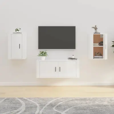 The Living Store Stenska TV omarica 2 kosa visok sijaj bela 40x34,5x60 cm - Stenska TV Omarica