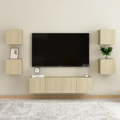 The Living Store Komplet TV omaric 6-delni sonoma hrast iverna plošča - TV Omarica