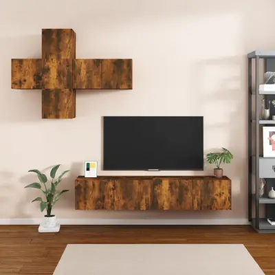 The Living Store Komplet TV omaric 7-delni dimljen hrast inženirski les - Komplet TV Omaric