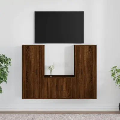 The Living Store Komplet TV omaric 3-delni rjav hrast inženirski les - Komplet TV Omaric