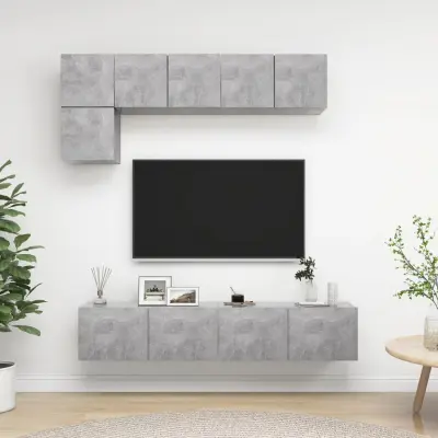 The Living Store Komplet TV omaric 5-delni betonsko siva iverna plošča - Komplet TV Omaric