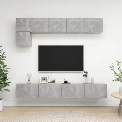 The Living Store Komplet TV omaric 5-delni betonsko siva iverna plošča - Komplet TV Omaric